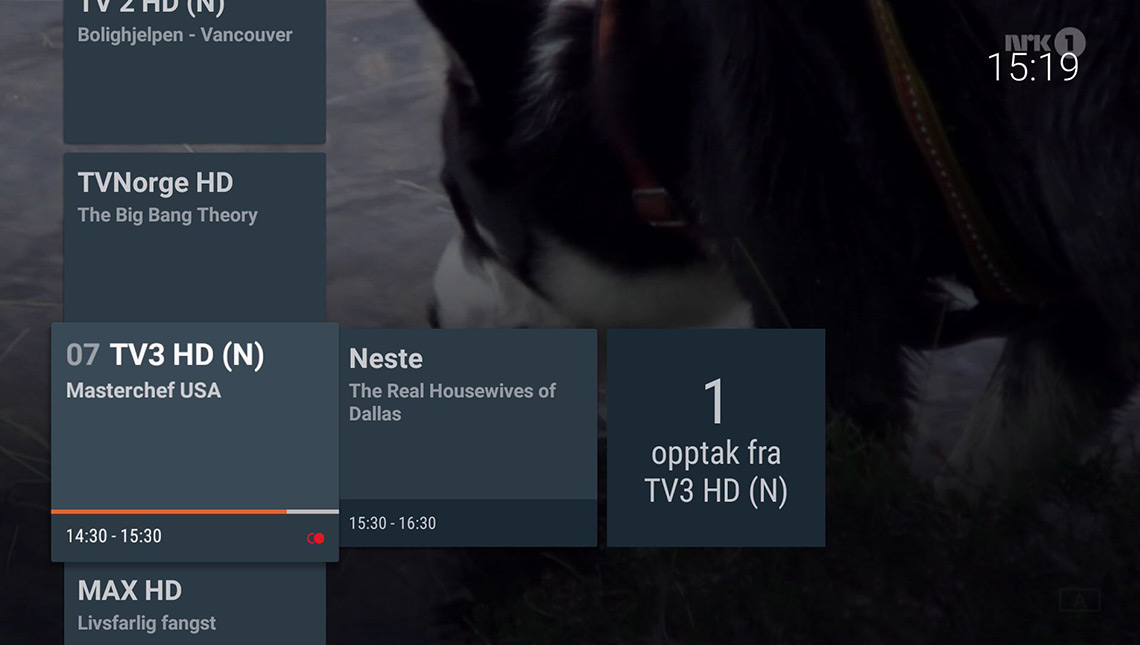 Snarvei til kanallisten med opptak